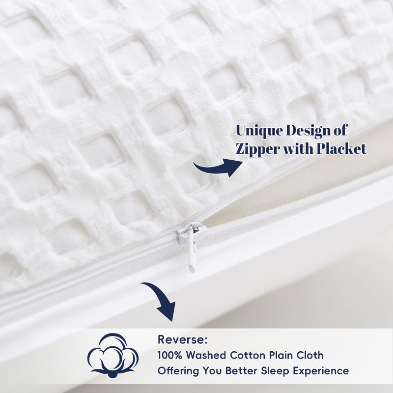 PHF 100% Cotton Waffle Weave Euro Sham Covers, 2 Pack 26" x 26" Bed Pillow Covers for Elegant Home Decor, No Filling, Luxury Aesthetic Soft Euro Pillow Cases for Bed, White - Image 4